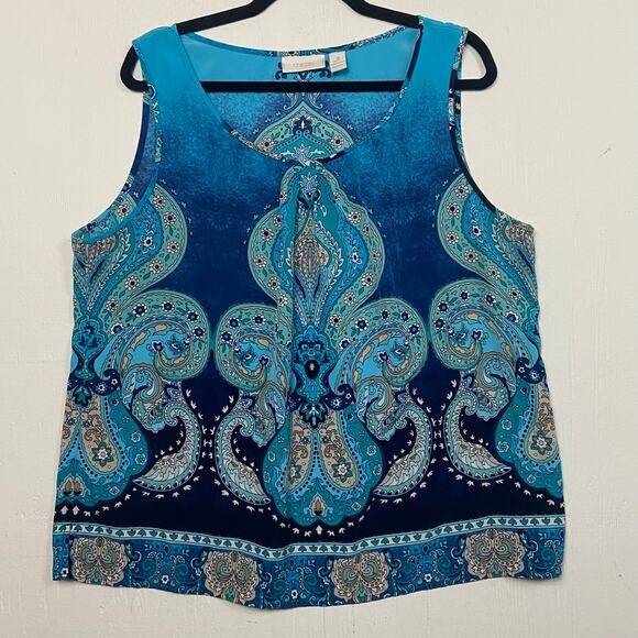 Chico's Tops - Chico’s Women's Blue Sleeveless Boho Career Blouse Top Size Extra Large